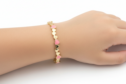 Gold Plated Enamel Hearts Children's Bangle