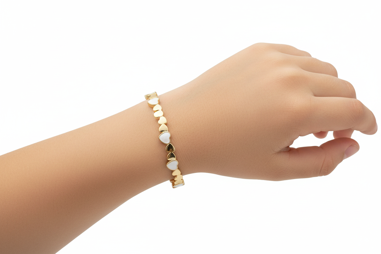 Gold Plated Enamel Hearts Children's Bangle