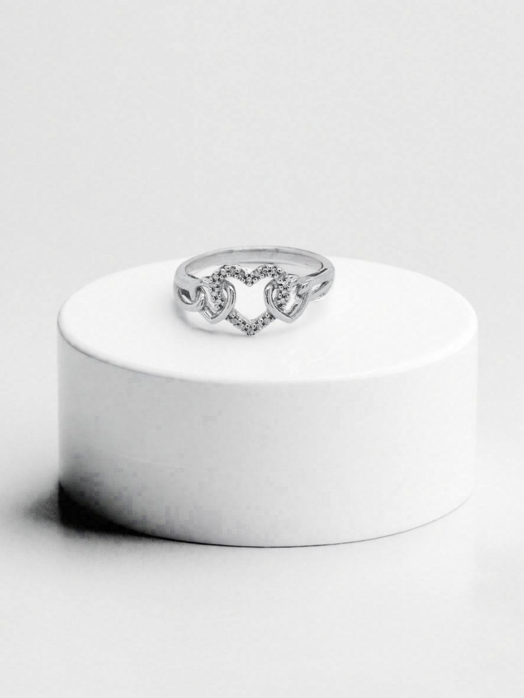 10K White Gold Diamond Triple Heart Ring