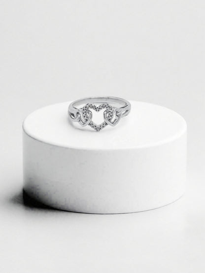 10K White Gold Diamond Triple Heart Ring