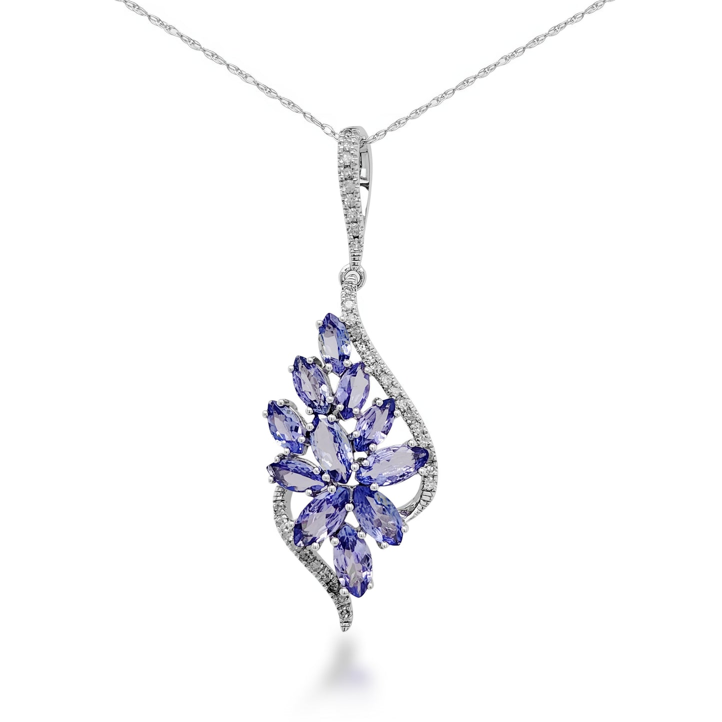 14K Gold Diamond and Tanzanite Flower Necklace