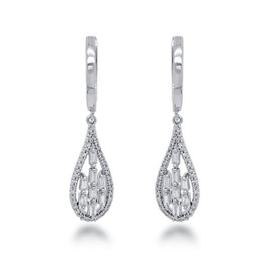 10K Gold Diamond Teardrop Hanging Earrings