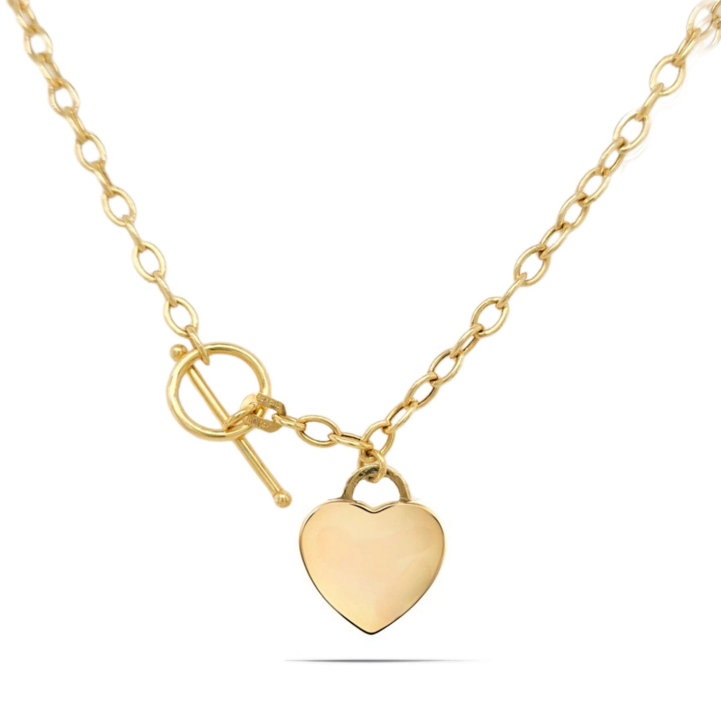 14K Gold Hanging Heart Toggle Necklace