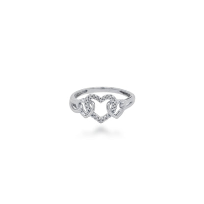 10K White Gold Diamond Triple Heart Ring