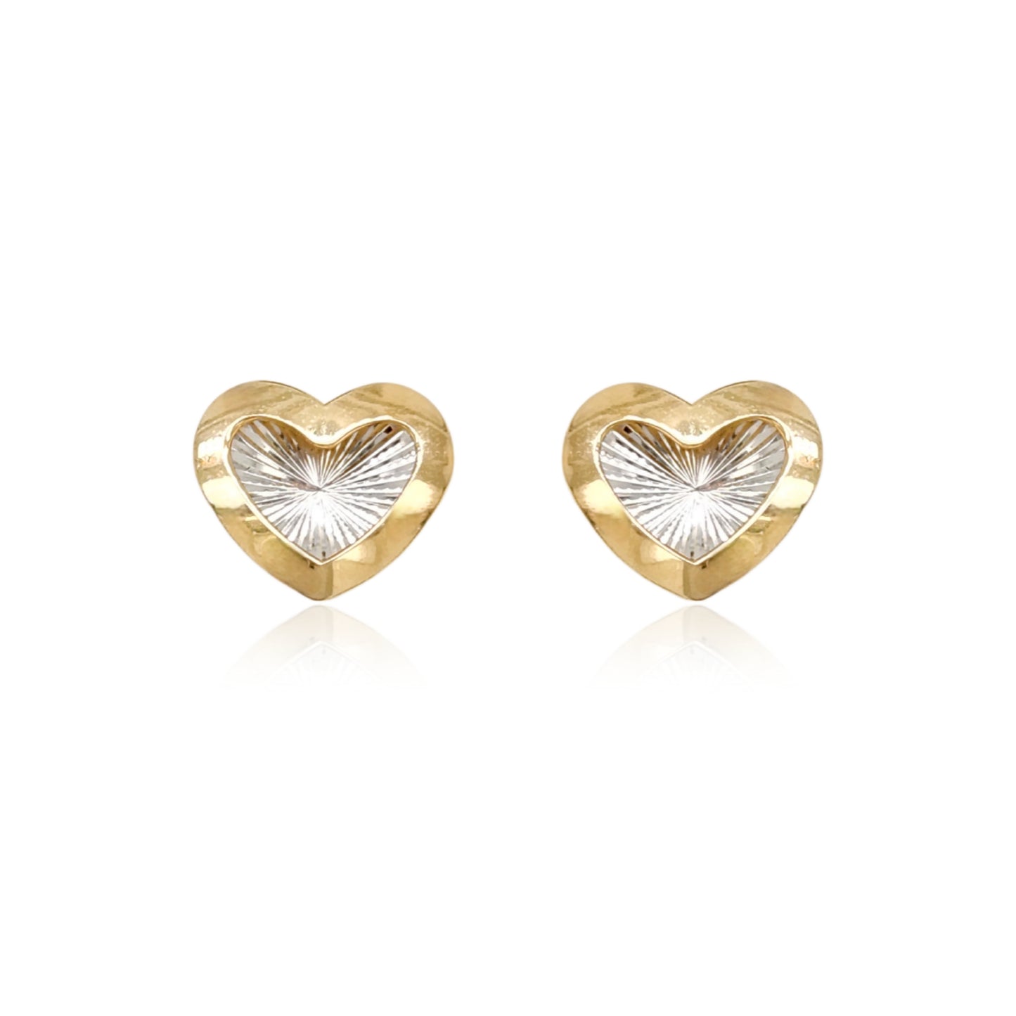 14K Gold Two Tone Heart Stud Earrings