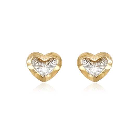 14K Gold Two Tone Heart Stud Earrings