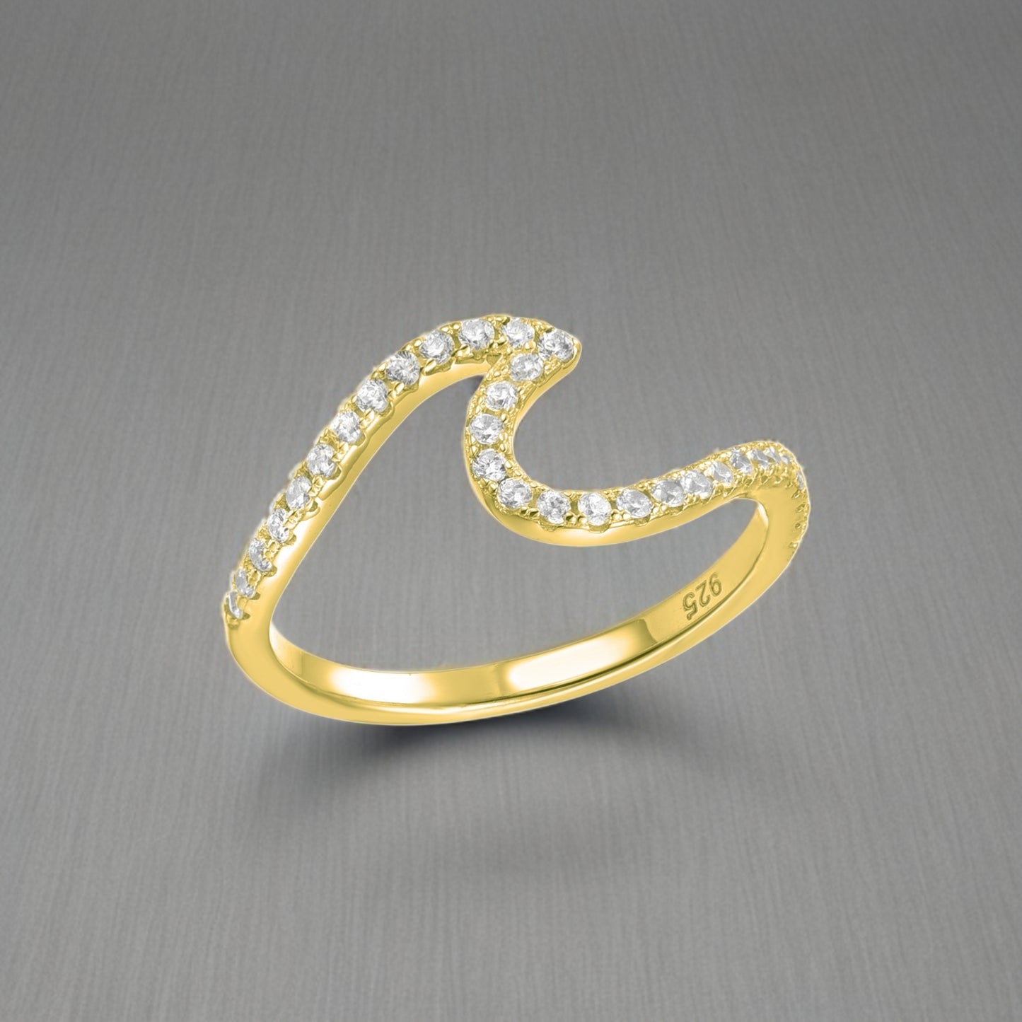 Sterling Silver Micropave Wave Design Ring