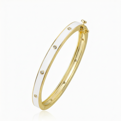 Gold Plated CZ Bangle - Enamel Accent Bracelet