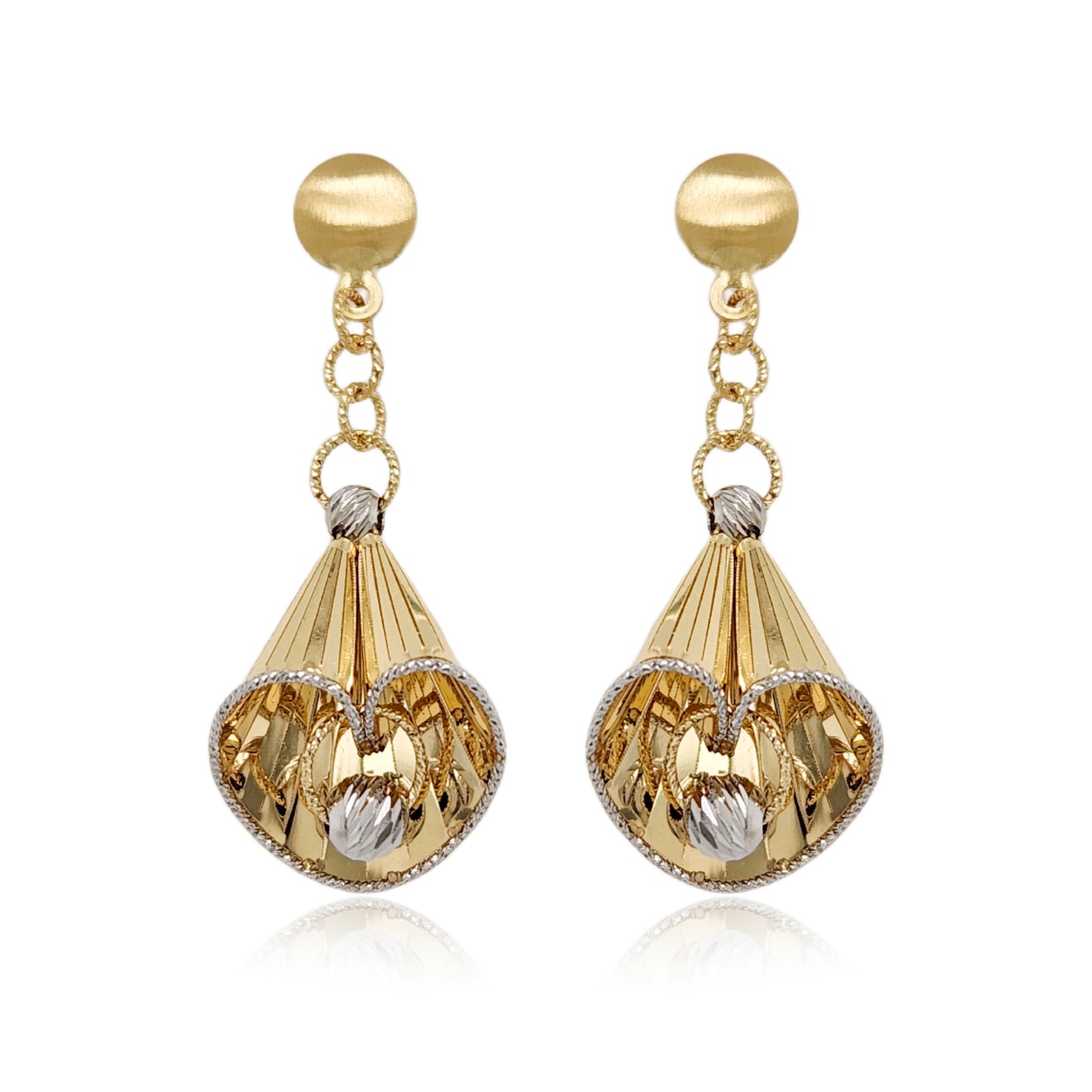 14K Gold Dangling Wrap Around Shape Diamond Cut  Earrings