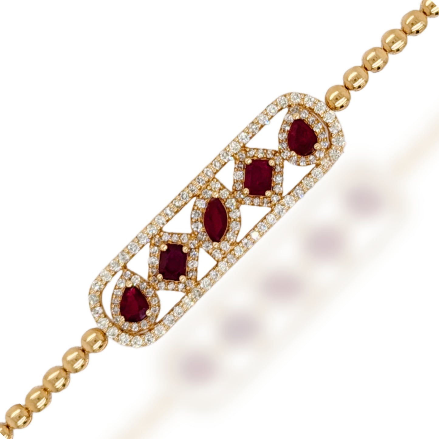 14K Gold Center Ruby and Diamond Section Bracelet