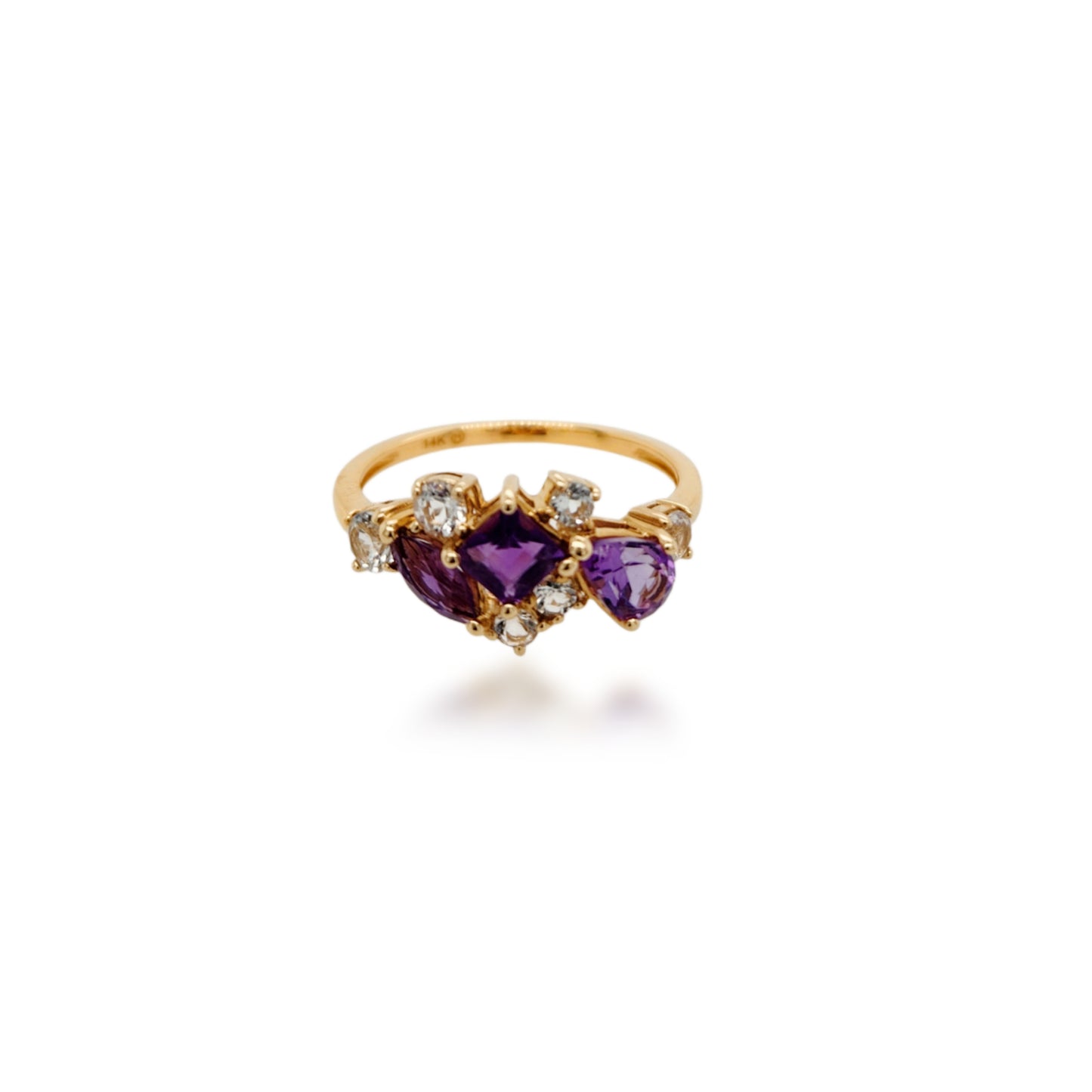 14K Yellow Gold Amethyst and White Topaz Ring