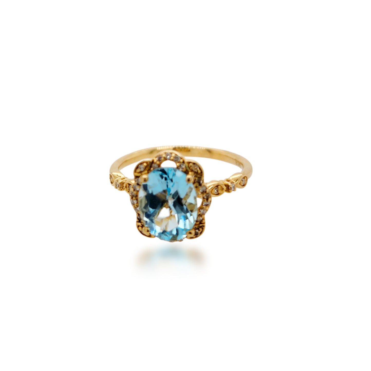 10K Yellow Gold Diamond With Blue Topaz Ring