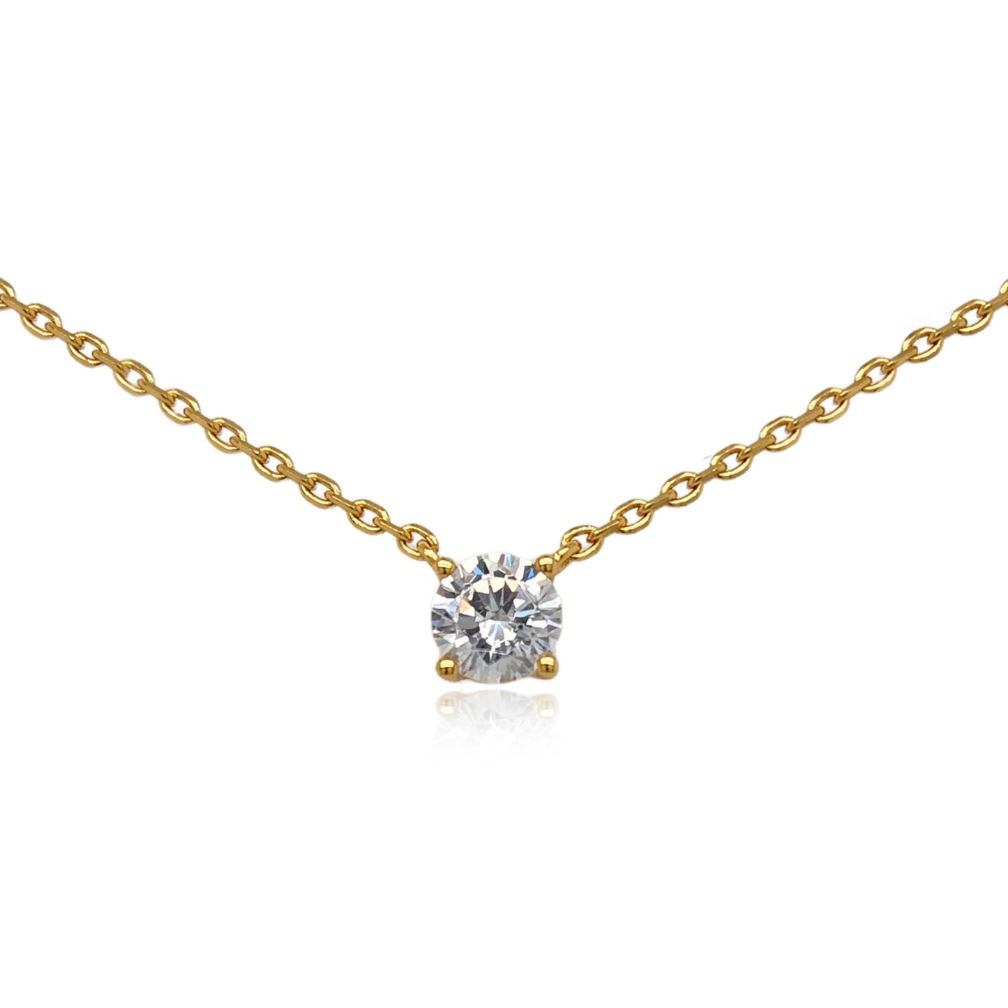 Sterling Silver Gold Plated CZ Solitaire Necklace