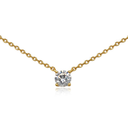 Sterling Silver Gold Plated CZ Solitaire Necklace