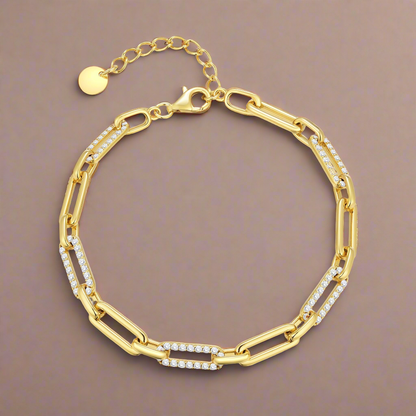 Sterling Silver CZ Paperclip Link Bracelet with Extension