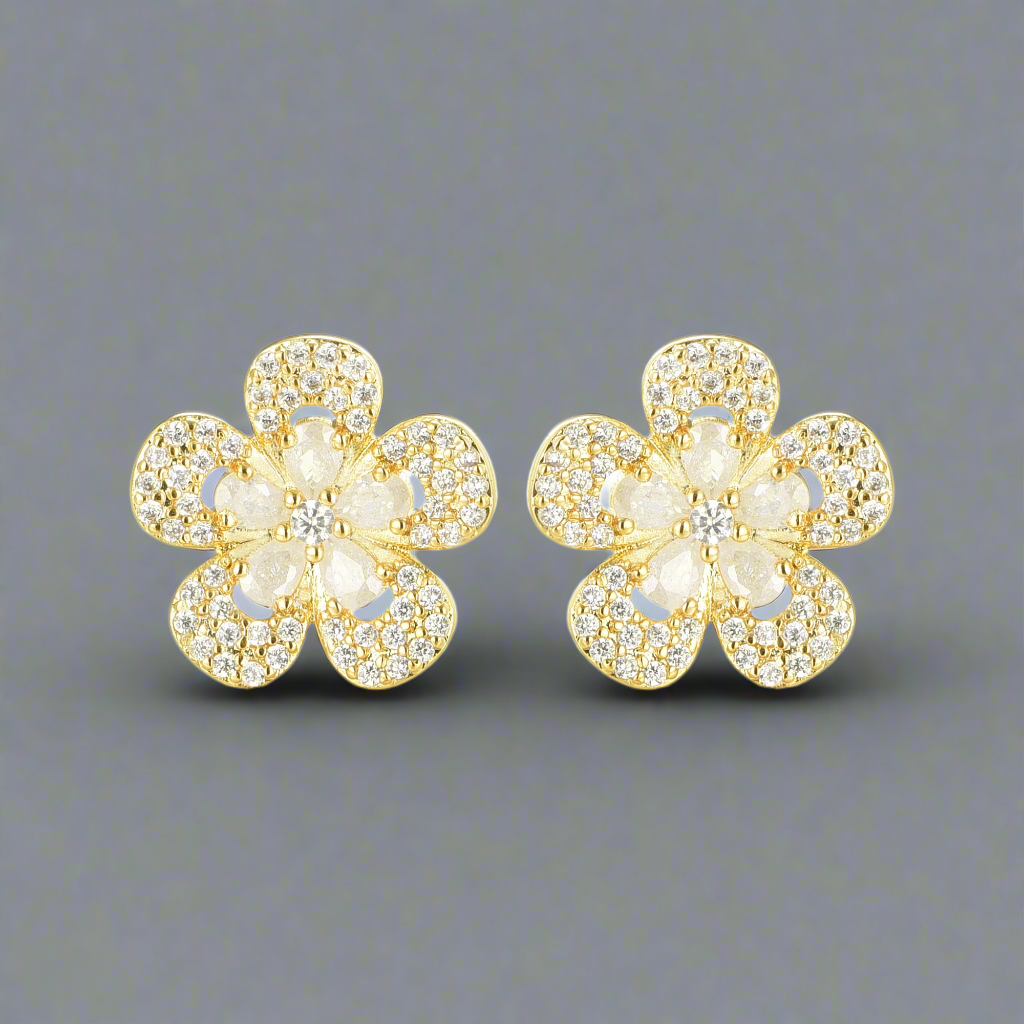 Surgical Steel Five Petal CZ Flower Stud Earrings