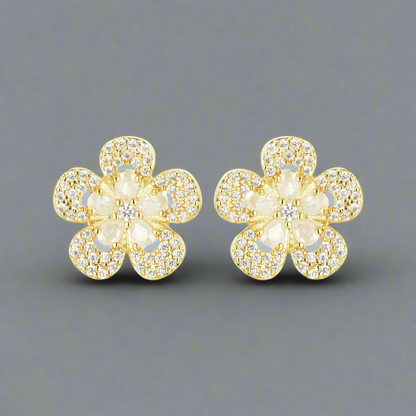 Surgical Steel Five Petal CZ Flower Stud Earrings