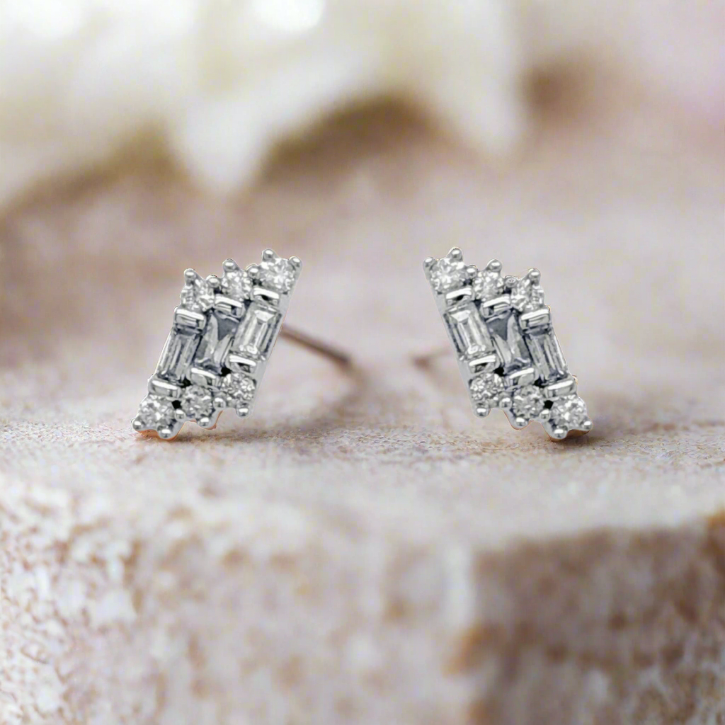 10K Gold Diamond Baguette Stud Earrings