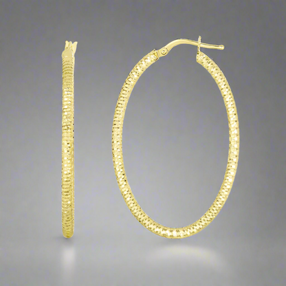 14K Gold Textured Oval Hoop