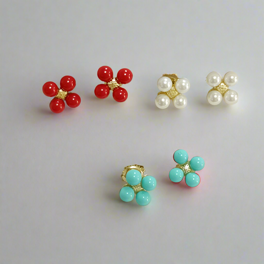 Gold-plated Surgical Steel Four Bead Stud Earrings
