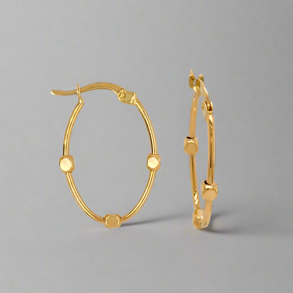 14k Gold Balls on Medium Oval Hoop Earrings