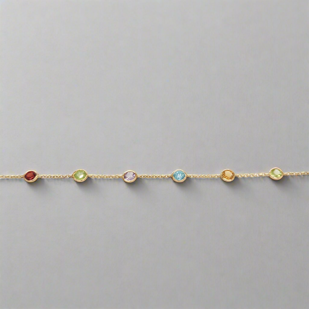 14K Small Multicolor Gemstone Bracelet