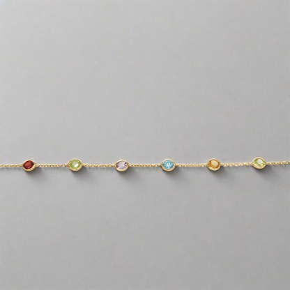 14K Small Multicolor Gemstone Bracelet