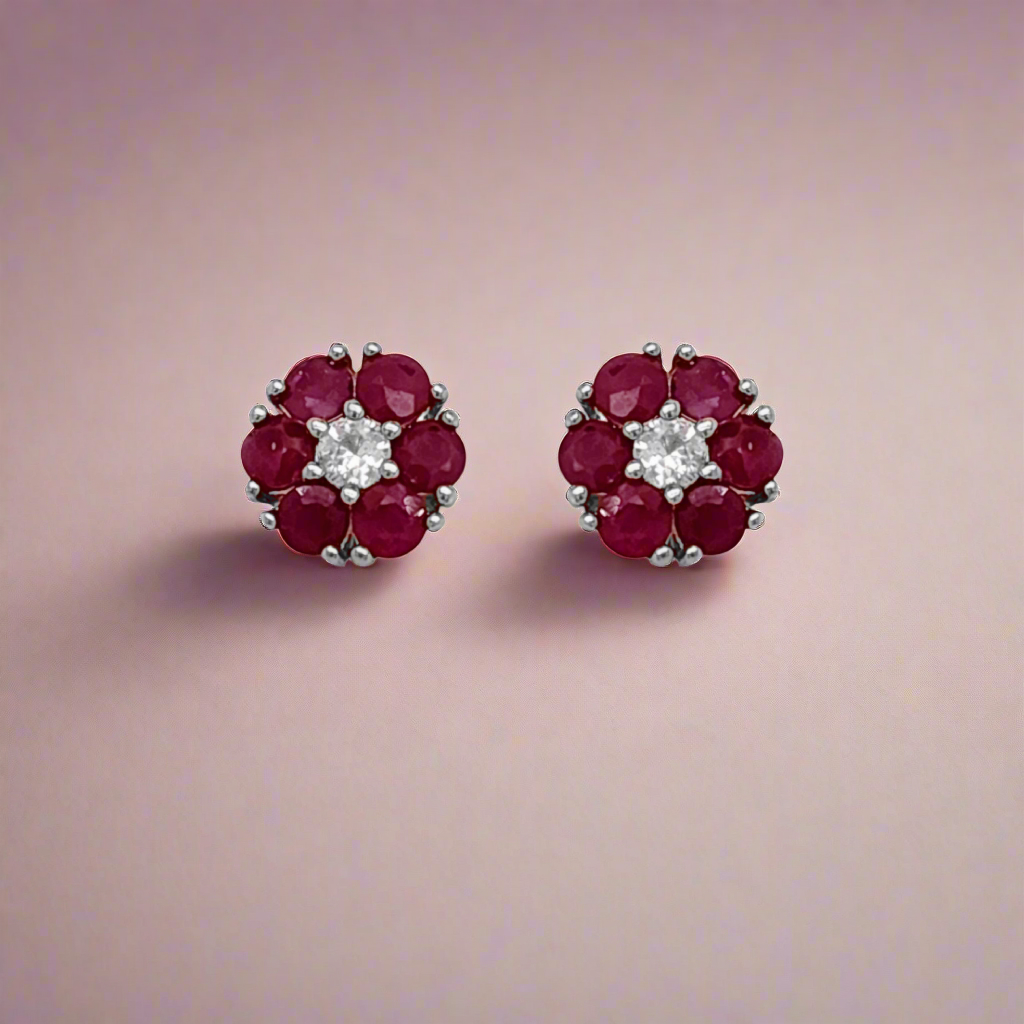 10K Ruby and White Sapphire Stud Earrings