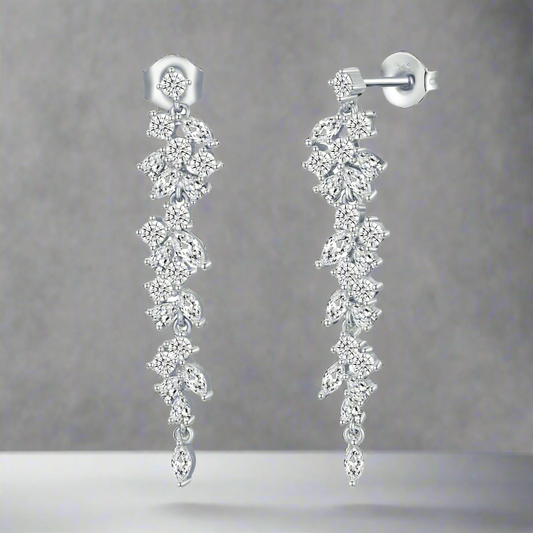 Sterling Silver Cascading Fancy Shape Thin Dangling CZ Earring