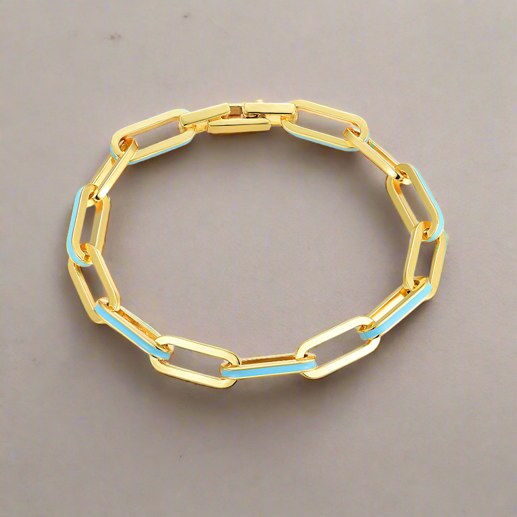 Sterling Silver Enamel Paperclip Link Bracelet