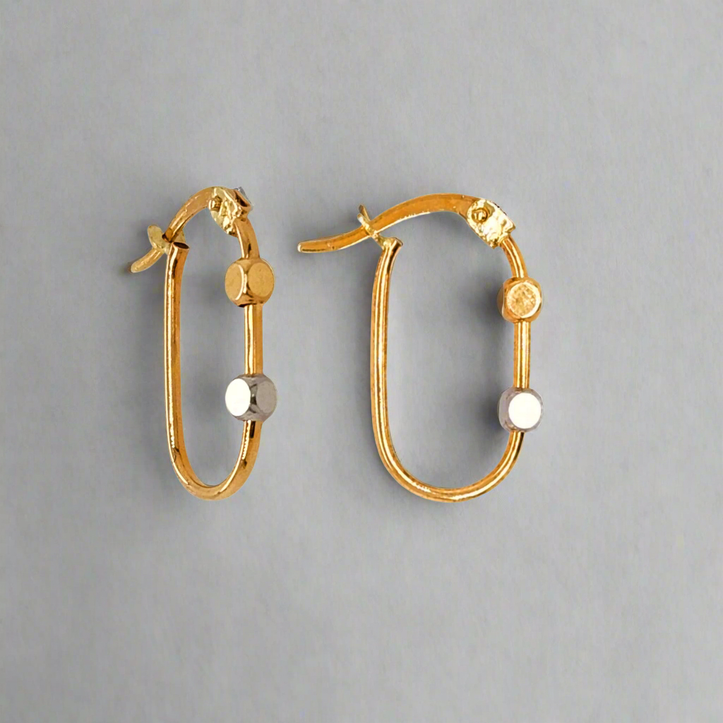 14k Gold Balls on Small Oval Hoop Earrings