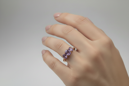 10K Rose Gold With Amethyst and Diamond Ring