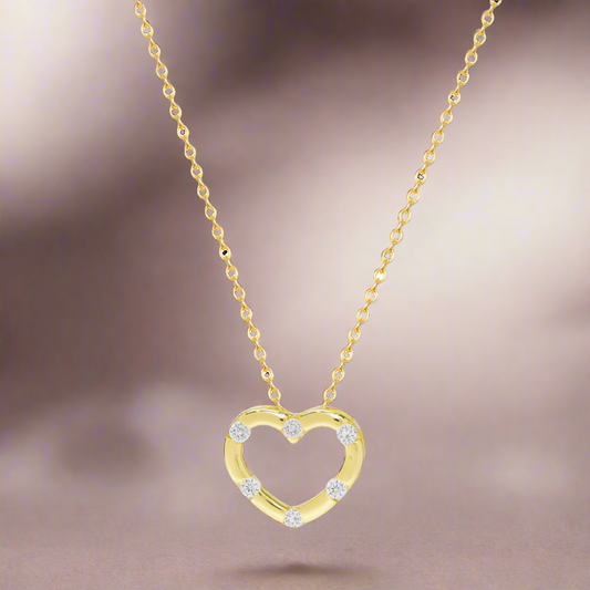 Sterling Silver Heart Necklace with Sprinkled Inlaid CZs