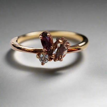 10K Rose Gold  With Rhodolite, Tourmaline, and  Diamond Ring me