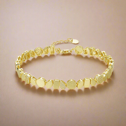 Gold Plated Sterling Silver Multi Shaped Link Bracelet