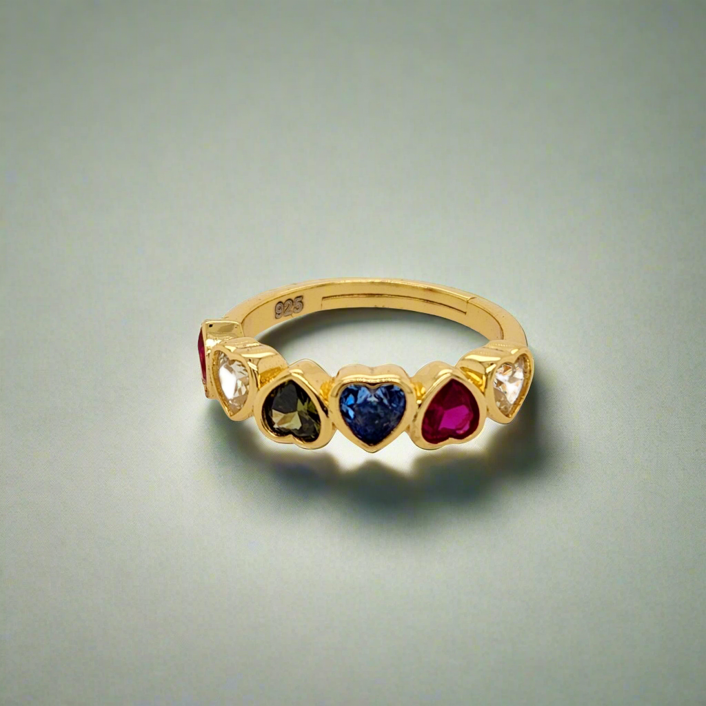 Sterling Silver Gold Plated Multicolor Heart Ring