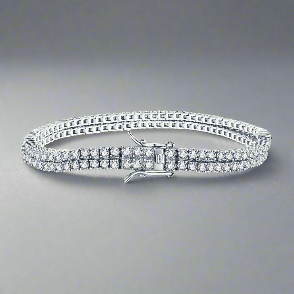 Sterling Silver Clear CZ Double Tennis Bracelet