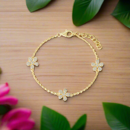 Sterling Silver 5 Petal Flower Station Bracelet