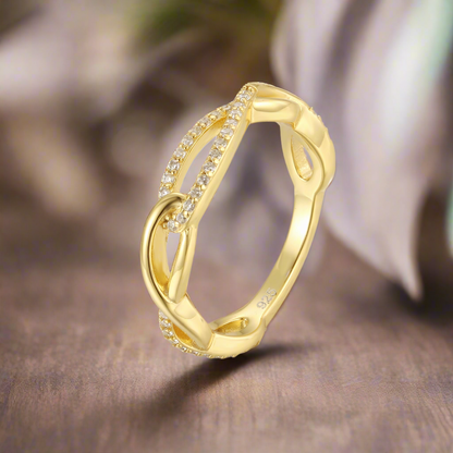 Micron Gold Plated Sterling Silver Micropave Interlocking Loop Ring