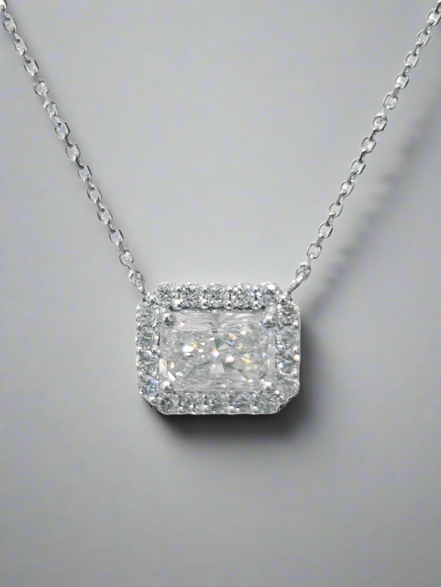 14K Radiant Halo CVD Lab Grown Diamond Necklace