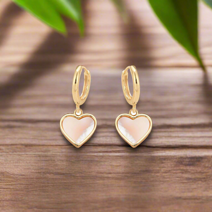 Surgical Steel Gold Plated Mother of Pearl Heart Earring