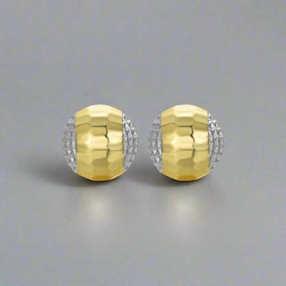 Sterling Silver Gold Plated Diamond Cut Circle Stud Earring