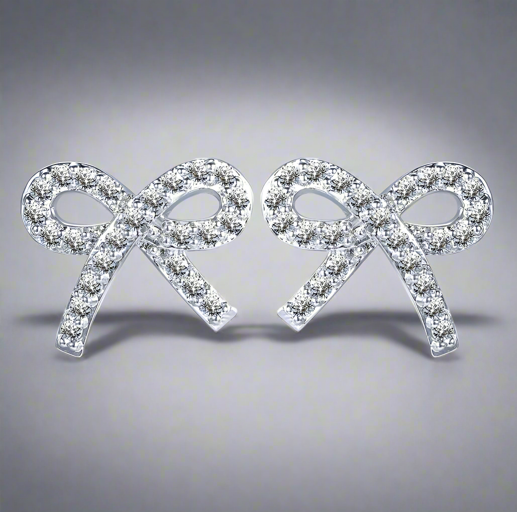 Sterling Silver Micropave Bow Stud Earrings