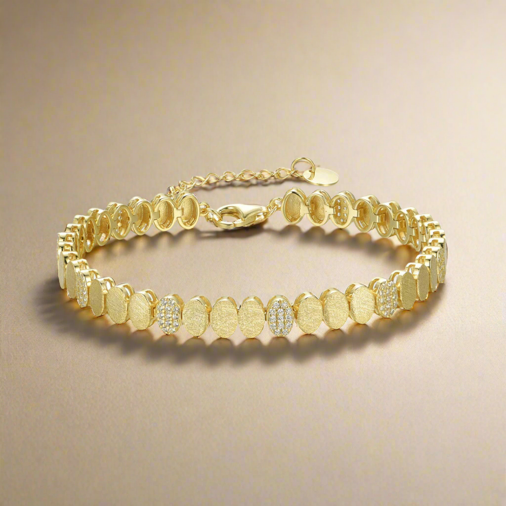 Gold Plated Sterling Silver Multi Shaped Link Bracelet