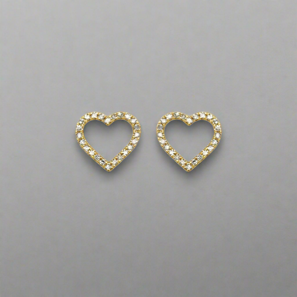 10K Gold Diamond Heart Outline Stud Earrings