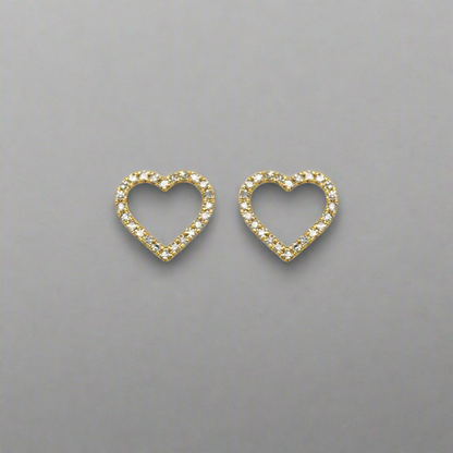 10K Gold Diamond Heart Outline Stud Earrings