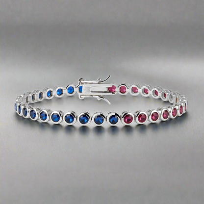 Sterling Silver Bezel Set Round Color Stone Tennis Bracelet
