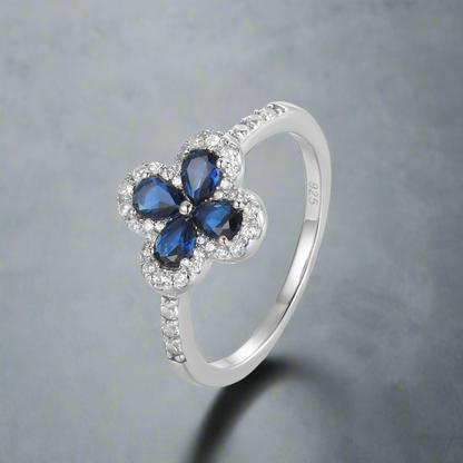 Sterling Silver Colored CZ Flower Ring