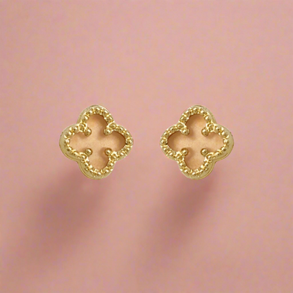 14k Gold Pink Mother of Pearl Clover Stud Earrings