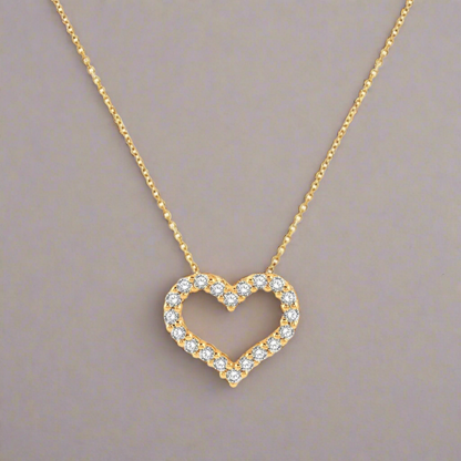 14k Gold Lab Grown Diamond Open Heart Necklace